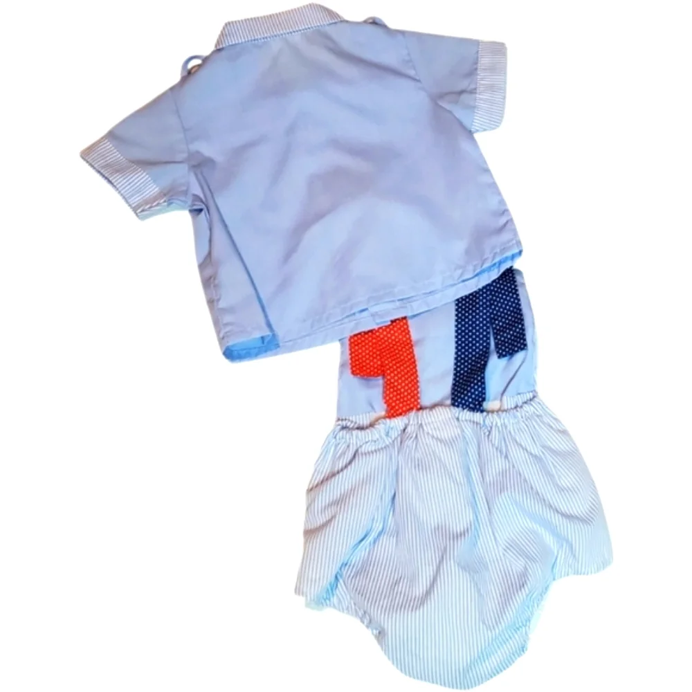Vintage Baby Togs 2 Piece Romper & Shirt Blue|Red Baby Boys 3-6 Months